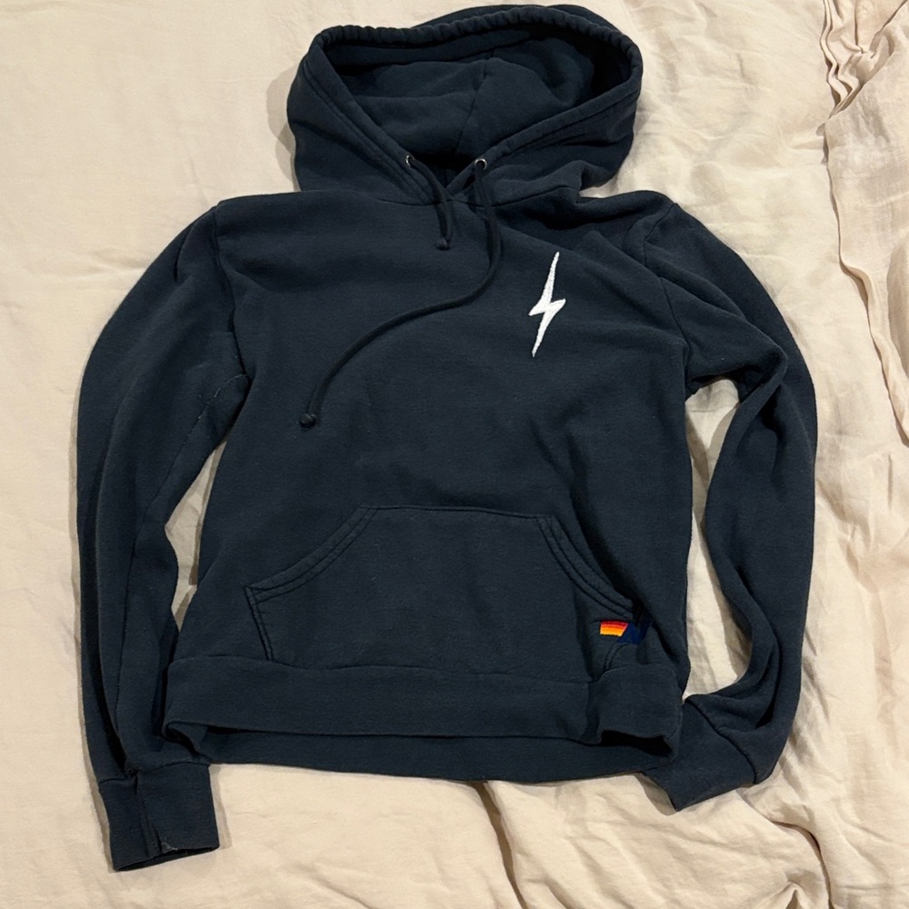 Aviator Nation Navy Hoodie with White Lightning Bolt